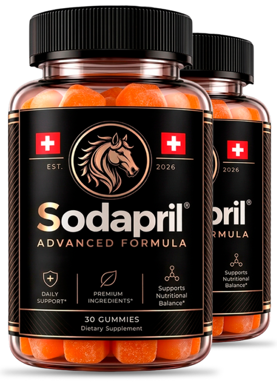 Two bottles of Sodapril Advanced Formula gummies