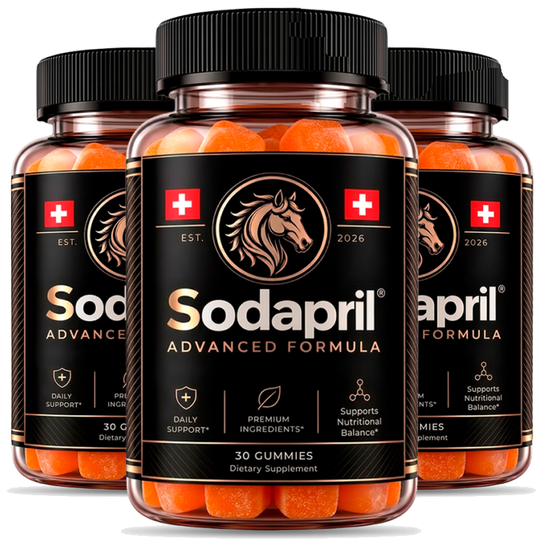Three bottles of Sodapril Advanced Formula gummies